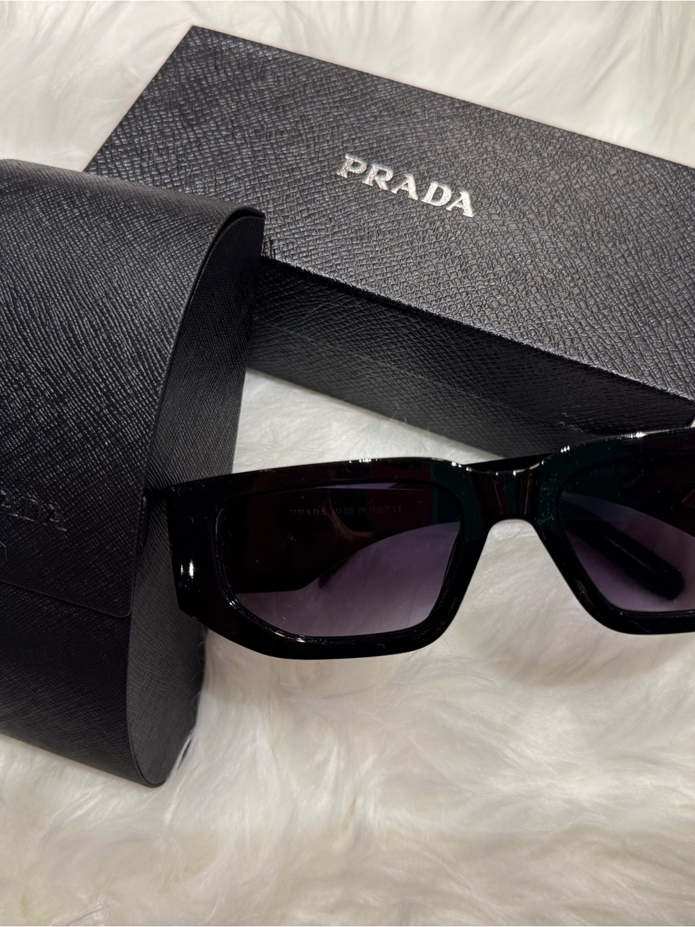 Prada Black Oversized Rectangular Sunglasses with Dark Gradient Lenses
